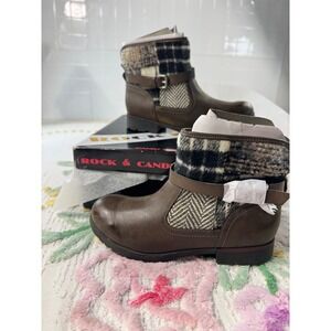 Rock‎ & Candy by Zigi Talita Brown Plaid Ankle Boots Buckle Strap Size 6.5 NEW
